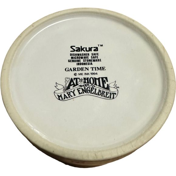 Sakura Garden Time Sugar Bowl & Lid Vintage 90s 1994 Mary Engelbreit Stoneware - Picture 8 of 11